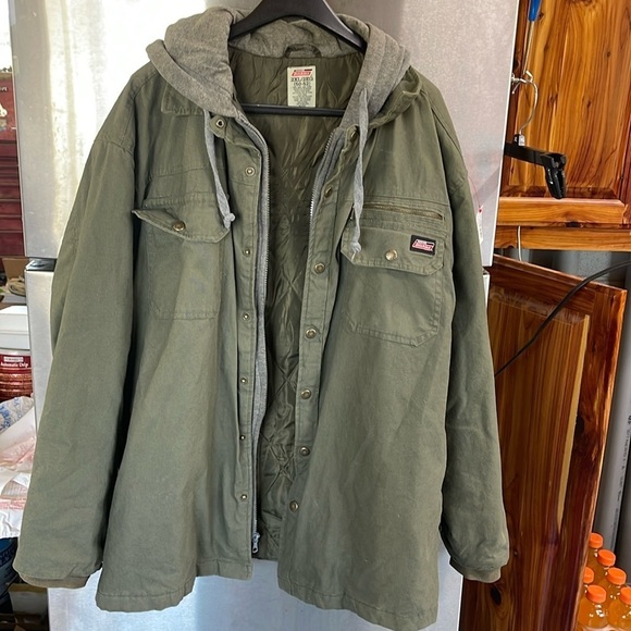 Dickies Men's Green 2XL Full-Zip‎ & Snap Quilted Lined Hooded Jacket Distressed - Picture 1 of 15